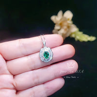 Tiny Emerald Necklace Gemstone Lotus Sterling Silver Flower Green Gemstone Pendant White Gold plated May Birthstone #328