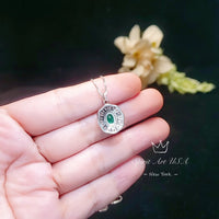 Tiny Emerald Necklace Gemstone Lotus Sterling Silver Flower Green Gemstone Pendant White Gold plated May Birthstone #328