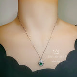 Tiny Emerald Necklace Gemstone Lotus Sterling Silver Flower Green Gemstone Pendant White Gold plated May Birthstone #328