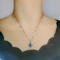 Blue Topaz Necklace - Sterling Silver White Gold Flower Blue Gemstone Pendant - December Birthstone Topaz Jewelry #364