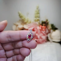 Tiny Thorn Apple Ruby Necklace - 24k Gold decorated Sterling Silver Minimalist Oval Ruby Pendant - Blessing Buddha Hand Jewelry #112