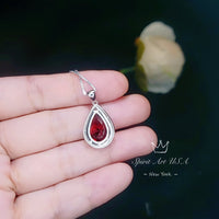 Large Teardrop Garnet Necklace - 5.5 CT Deep Red Gemstone Garnet Pendant - White Gold Sterling Silver January Birthstone