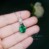 Large Teardrop Emerald Necklace Sterling Silver Gemstone Crown Pear Cut Lab Created Green Gemstone Emerald Pendant Jewelry 6.5 CT #636