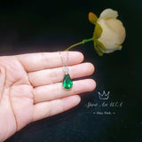 Large Teardrop Emerald Necklace Sterling Silver Gemstone Crown Pear Cut Lab Created Green Gemstone Emerald Pendant Jewelry 6.5 CT #636