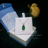 Large Teardrop Emerald Necklace Sterling Silver Gemstone Crown Pear Cut Lab Created Green Gemstone Emerald Pendant Jewelry 6.5 CT #636