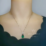 Large Teardrop Emerald Necklace Sterling Silver Gemstone Crown Pear Cut Lab Created Green Gemstone Emerald Pendant Jewelry 6.5 CT #636