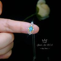 Tiny Thorn Apple Blue Topaz Necklace - Gold decorated Sterling Silver Minimalist Oval Blue Topaz Pendant Blessing Buddha Hand Jewelry #113