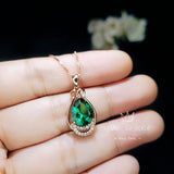 Teardrop Emerald Necklace - Rose Gold coated 925 Sterling Silver Pear Emerald Pendant - Delicate May Birthstone Green Emerald Gemstone #360