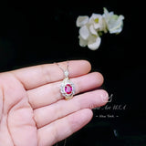 Fuchsia Ruby Necklace - Spiral of Life 1.5 CT Red Gemstone Pendant Spiritual Gemstone Flower Silver Gold Halo Swirl Leaf Jewelry #642