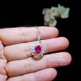 Fuchsia Ruby Necklace - Spiral of Life 1.5 CT Red Gemstone Pendant Spiritual Gemstone Flower Silver Gold Halo Swirl Leaf Jewelry #642