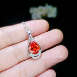 Teardrop Sunstone Necklace - High Quality Sterling Silver 2.5 CT Red Orange Spessartite Garnet Pendant #446