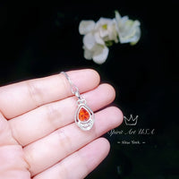 Teardrop Sunstone Necklace - High Quality Sterling Silver 2.5 CT Red Orange Spessartite Garnet Pendant #446