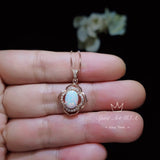 Tiny Opal Necklace - Flower of Life Necklace - Rose Gold or White Gold coated Sterling Silver - Diamond Flower - Rainbow White Opal Pendant