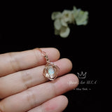 Tiny Opal Necklace - Flower of Life Necklace - Rose Gold or White Gold coated Sterling Silver - Diamond Flower - Rainbow White Opal Pendant