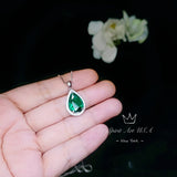 Large Green Emerald Necklace - 6.5 Ct Teardrop Emerald Pendant - White Gold coated Sterling Silver Pear Green Gemstone Jewelry #701