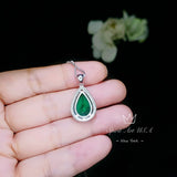 Large Green Emerald Necklace - 6.5 Ct Teardrop Emerald Pendant - White Gold coated Sterling Silver Pear Green Gemstone Jewelry #701