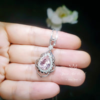 Morganite Necklace Gemstone Leaf Style 18kgp @ Sterling Silver - 2.75 CT Pink Gemstone - June Birthstone - Teardrop Morganite Jewelry #731