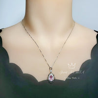 Morganite Necklace Gemstone Leaf Style 18kgp @ Sterling Silver - 2.75 CT Pink Gemstone - June Birthstone - Teardrop Morganite Jewelry #731