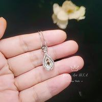 Genuine Peridot Necklace - Double Halo Sterling Silver Tiny Teardrop Natural Peridot Jewelry #369