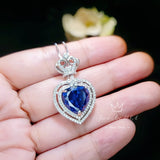 Tanzanite Necklace - Gemstone Royal Ocean Heart Tanzanite Pendant - 7 CT Double Halo Crown Blue Tanzanite Titanic Jewelry #896