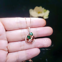 Emerald Necklace - Rose Gold Coated Sterling Silver - Leaf Flower Double Green Gemstone - May Birthstone - Dainty Emerald Pendant #260