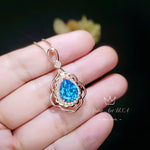 Teardrop Swiss Blue Topaz Necklace - Rose Gold coated Sterling Silver December Birthstone - 3 ct Blue Topaz Necklace #719