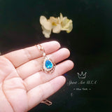 Teardrop Swiss Blue Topaz Necklace - Rose Gold coated Sterling Silver December Birthstone - 3 ct Blue Topaz Necklace #719