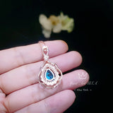 Teardrop Swiss Blue Topaz Necklace - Rose Gold coated Sterling Silver December Birthstone - 3 ct Blue Topaz Necklace #719