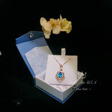 Teardrop Swiss Blue Topaz Necklace - Rose Gold coated Sterling Silver December Birthstone - 3 ct Blue Topaz Necklace #719