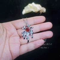 Garnet Necklace - Sterling Silver Firework Necklace -Deep Red White Gold Plated January Birthstone - Garnet Necklace - Firework Pendant #702