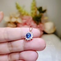 Tanzanite Necklace - Gemstone Princess Diana Style Simple Solitaire Halo - Blue Tanzanite Pendant Rose gold coated sterling silver 041