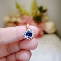 Tanzanite Necklace - Gemstone Princess Diana Style Simple Solitaire Halo - Blue Tanzanite Pendant Rose gold coated sterling silver 041