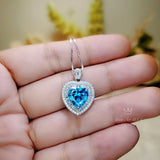 Blue Topaz Heart Necklace White Gold Coated Sterling Silver Gemstone Heart Pendant Blue Topaz Jewelry #950