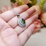 Large Green Peridot Necklace - Double Halo Gemstone 3 CT Peridot Pendant - White Gold coated Sterling Silver - Peridot Jewelry #572