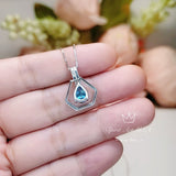 Geometric Blue Topaz Necklace - Sterling Silver Hexagon Teardrop - Blue Topaz Pendant Tiny Minimalist Dynamic stone Jewelry 18KGP 060