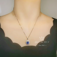 Large Tanzanite Necklace Double Layer Gemstone Halo 2.8 CT Tanzanite Pendant Sterling Silver White Gold Plated Blue Gemstone #730