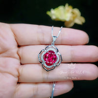 Ruby Necklace Sterling Silver Flower Of Life Red Gemstone 5 CT Pendant Sim Gemstone White Gold plated Large July Birthstone Bridal #547