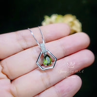 Geometric Green Peridot Necklace - Sterling Silver Tiny Triangle Gemstone Teardrop Peridot Pendant - Minimalist Green Gemstone Jewelry #116