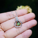 Geometric Green Peridot Necklace - Sterling Silver Tiny Triangle Gemstone Teardrop Peridot Pendant - Minimalist Green Gemstone Jewelry #116