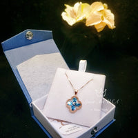 Four-leaf Clover Topaz Necklace - Rose Gold Coated 925 Sterling Silver Flower December Birthstone London Blue Topaz Pendant #142