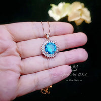 Rose Gold Blue Topaz Necklace - Sterling Silver Sunshine Large 4 CT Round Blue Topaz Pendant - November Birthstone Topaz Jewelry #529