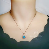 Rose Gold Blue Topaz Necklace - Sterling Silver Sunshine Large 4 CT Round Blue Topaz Pendant - November Birthstone Topaz Jewelry #529