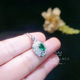 Tiny Emerald Necklace Gemstone Lotus Sterling Silver Flower Green Gemstone Pendant White Gold plated May Birthstone #328