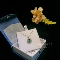 Tiny Emerald Necklace Gemstone Lotus Sterling Silver Flower Green Gemstone Pendant White Gold plated May Birthstone #328