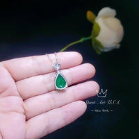 Large Teardrop Emerald Necklace Sterling Silver Gemstone Crown Pear Cut Lab Created Green Gemstone Emerald Pendant Jewelry 6.5 CT #636