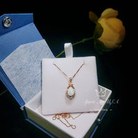 Rose Gold Fire Opal Necklace Sterling Silver Teardrop Tiny White Opal Pendant Solid 18kgp 074