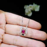 Ruby Horseshoe Necklace Sterling Silver Tiny Dainty Gemstone Stone Ruby Choker Platinum Overlay 925 Silver Box Chain #006