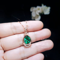 Teardrop Emerald Necklace - Rose Gold coated 925 Sterling Silver Pear Emerald Pendant - Delicate May Birthstone Green Emerald Gemstone #360