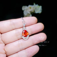 Teardrop Sunstone Necklace - High Quality Sterling Silver 2.5 CT Red Orange Spessartite Garnet Pendant #446