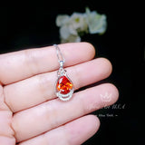 Teardrop Sunstone Necklace - High Quality Sterling Silver 2.5 CT Red Orange Spessartite Garnet Pendant #446